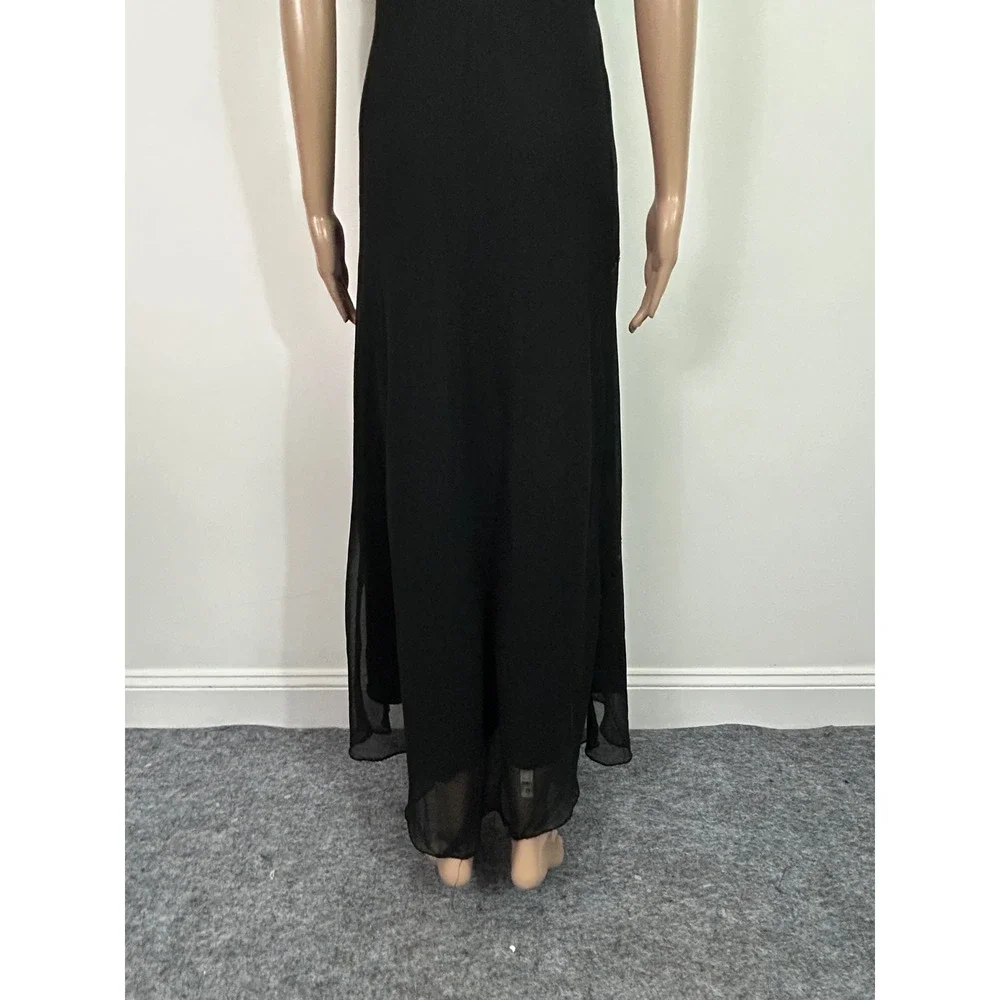 Vintage Hokus Pokus Black Sequin Maxi Dress V-Neck Low‎ Back Spaghetti Strap S